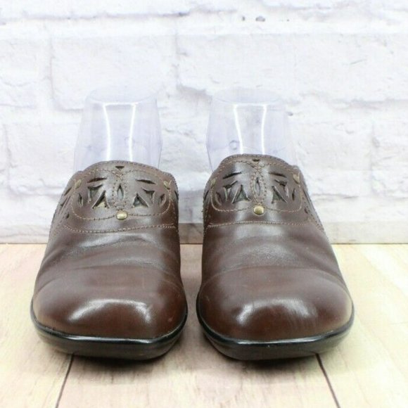 Clarks Bendables Brown Leather Slip On Mule Clogs Shoes Size 8.5 M - Picture 4 of 9